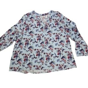 d&co Womens‎ Floral Tunic Blouse Lightweight Long Sleeve Blue Size 3X